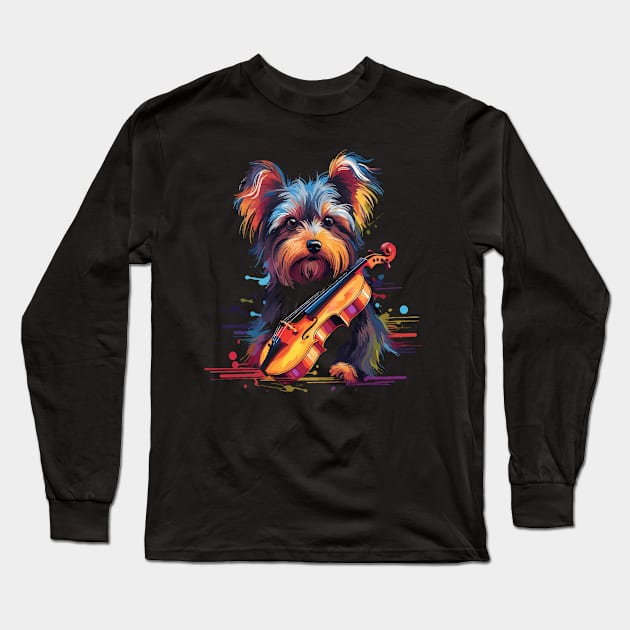 Yorkshire Terrier Playing Violin Long Sleeve T-Shirt by JH Mart